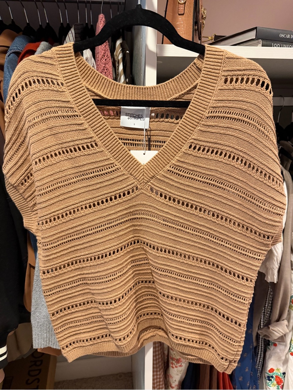 Ripe Open-Knit V-Neck Sweater Vest - Tan